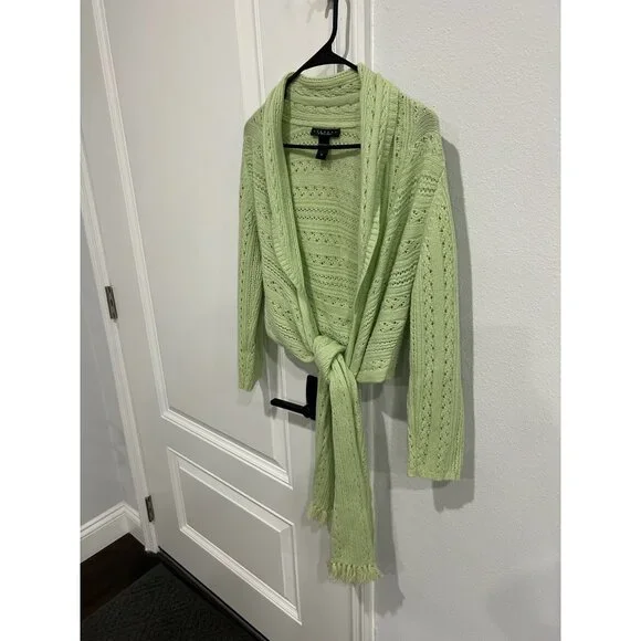 Laundry By Shelli Segal Cashmere Cardigan Wrap Sweater Green Sz Medium Tie Front - Picture 3 of 10
